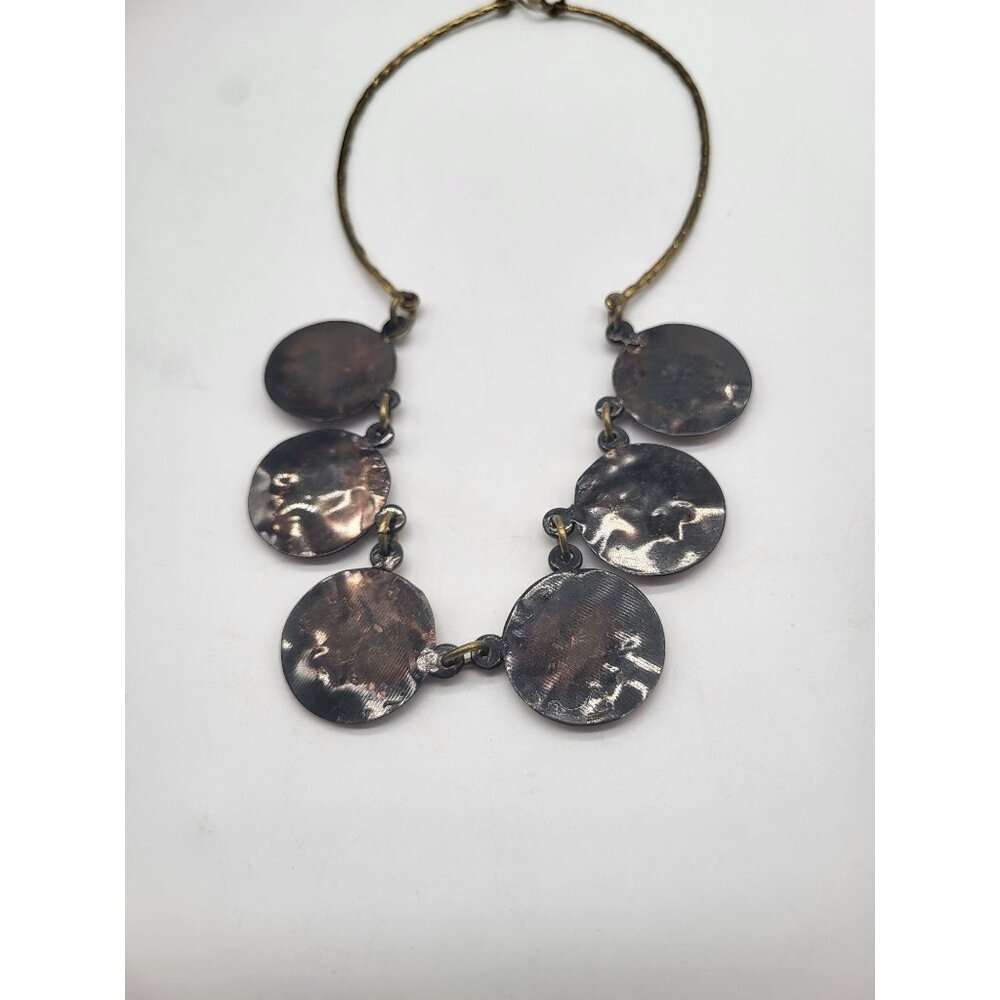 Copper Brass Brutalist Modernist Discs Statement Necklace Tribal Geometric - Picture 8 of 10
